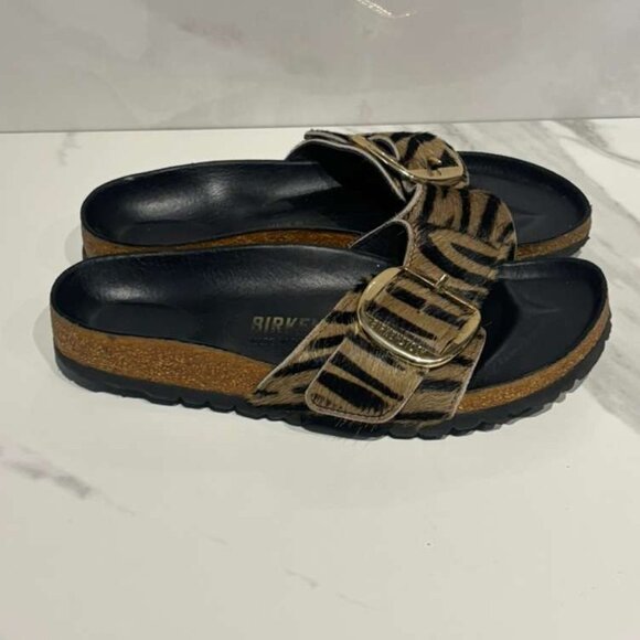 Birkenstock Women Big Buckle Zebra Cowhide Sandals Black Size 37 - Picture 6 of 8